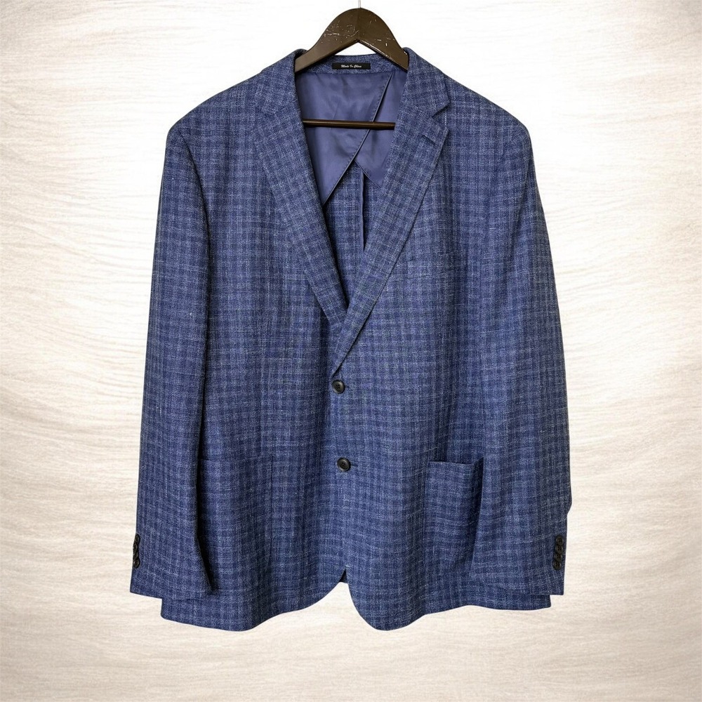 Paul Betenly Mens Modern Fit Sport Coat Blazer Blue White Melange Wool Blend 48R